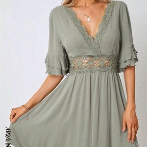 SHEIN Sage Green Lace Trim Dress